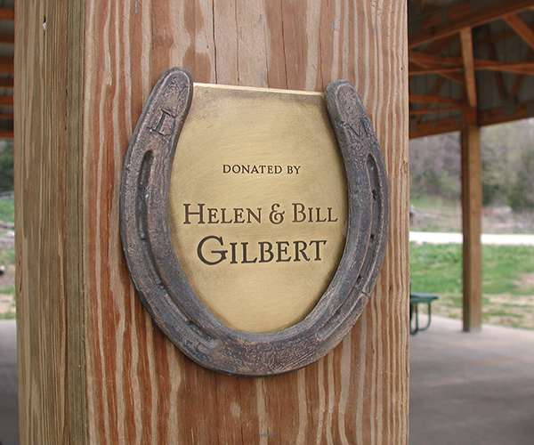 bronze donor recognition signage created to look like real horseshoe