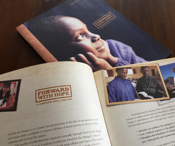 Cover and inside spread of Forward with Hope case statement for Food for the Hungry