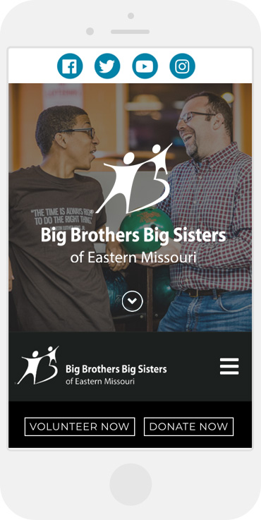 Big Brothers Big Sisters of Eastern Missouri website mobile view