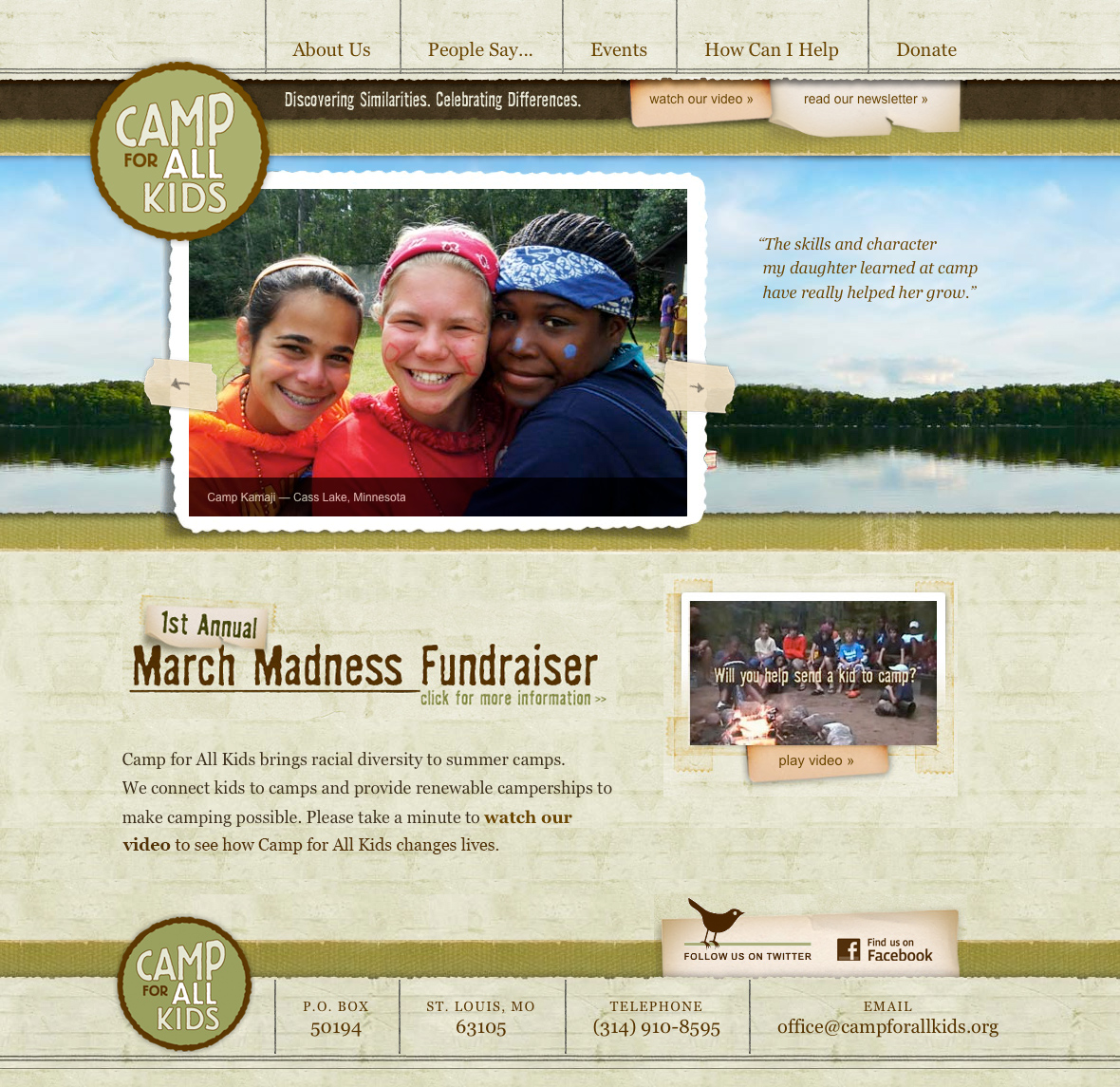 Camp for All Kids website home page