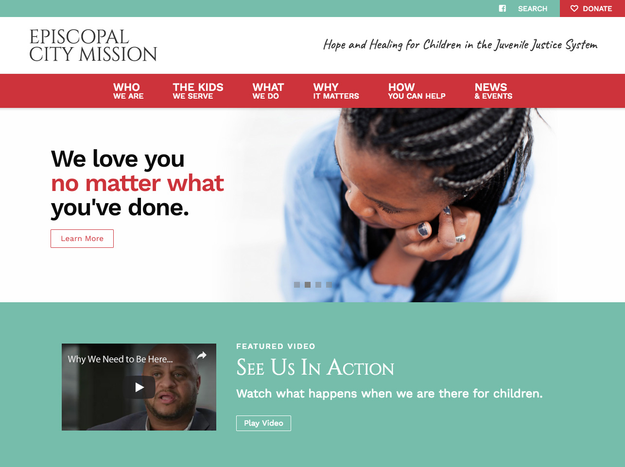 desktop view of website with slider that says "We love you no matter what you've done."