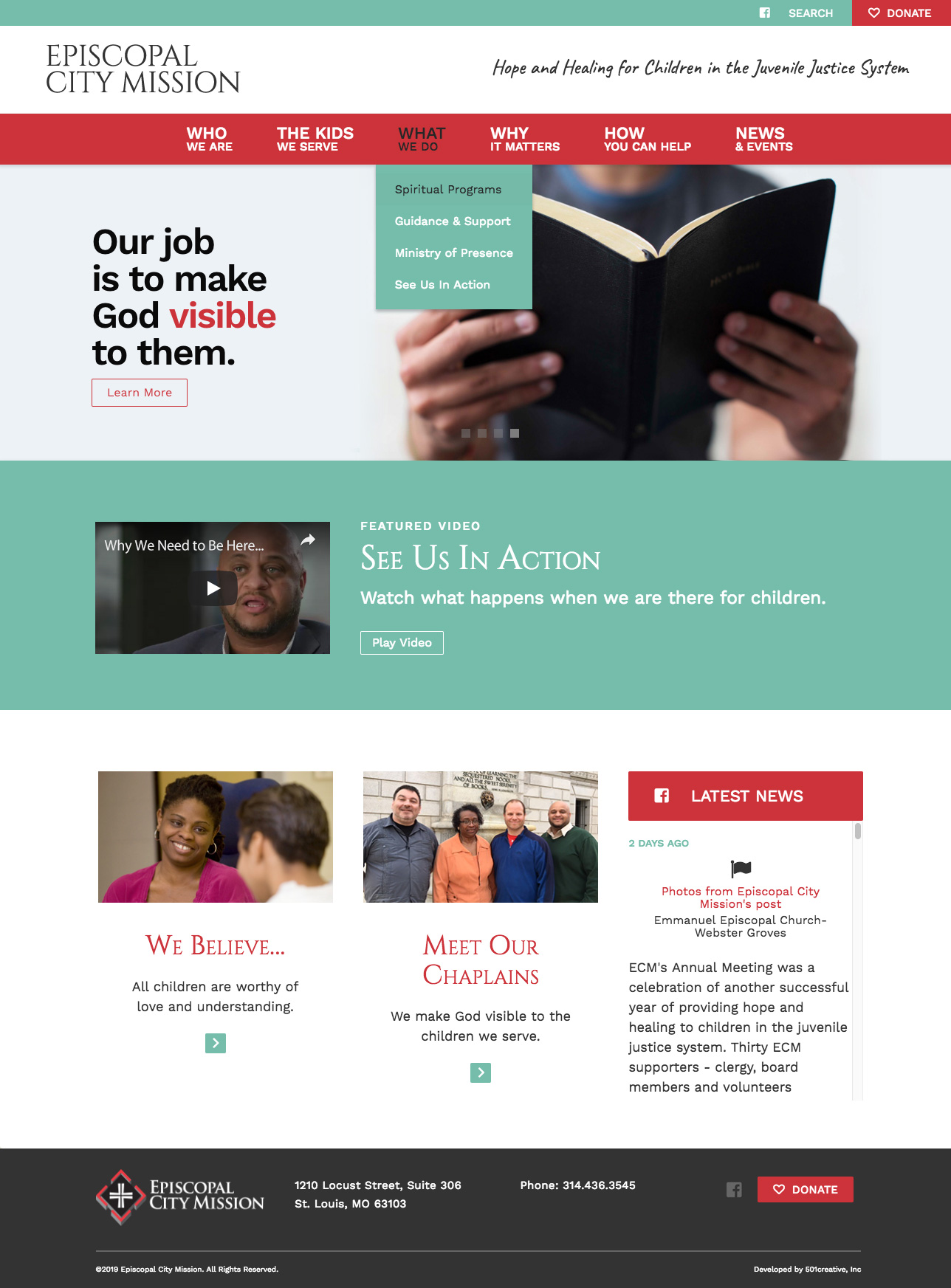 desktop view of website with slider that says "Our job is to make God visible to them."
