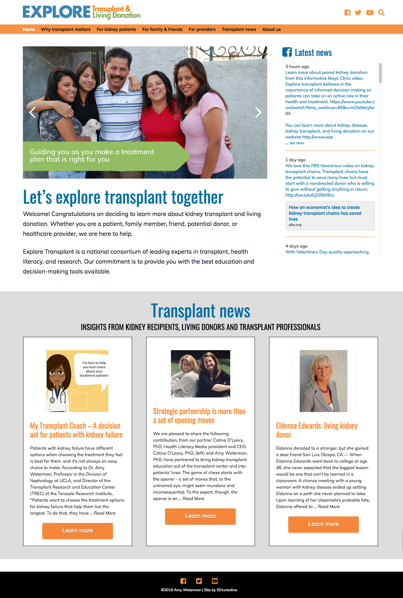 home page of the Explore Transplant website
