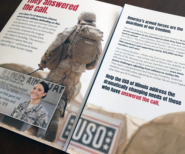 interior of the USO of Illinois capital campaign brochure "Answer the Call"
