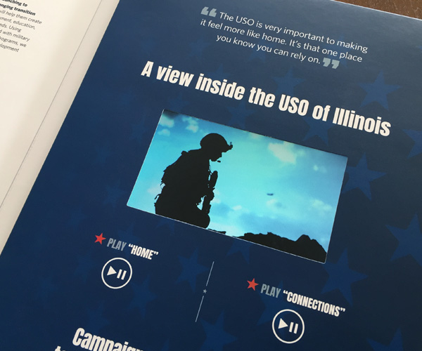 video panel of the USO of Illinois capital campaign brochure "Answer the Call"
