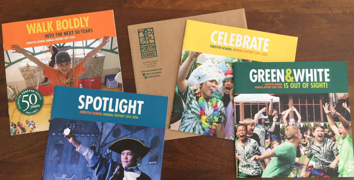 covers of four successive years of the Forsyth School annual report