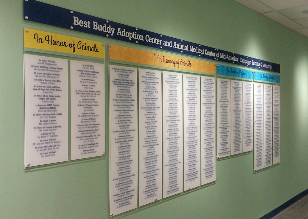 Best Buddy Pet Center donor recognition signage