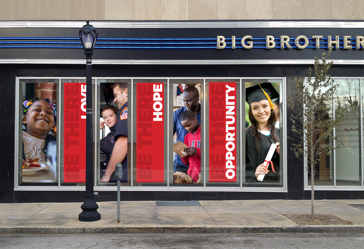 Big Brothers Big Sisters of Eastern Missouri display window banners