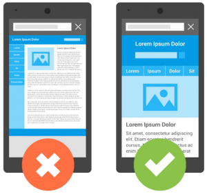 image of two mobile phones, each showing a website, one that is mobile friendly, one that is not