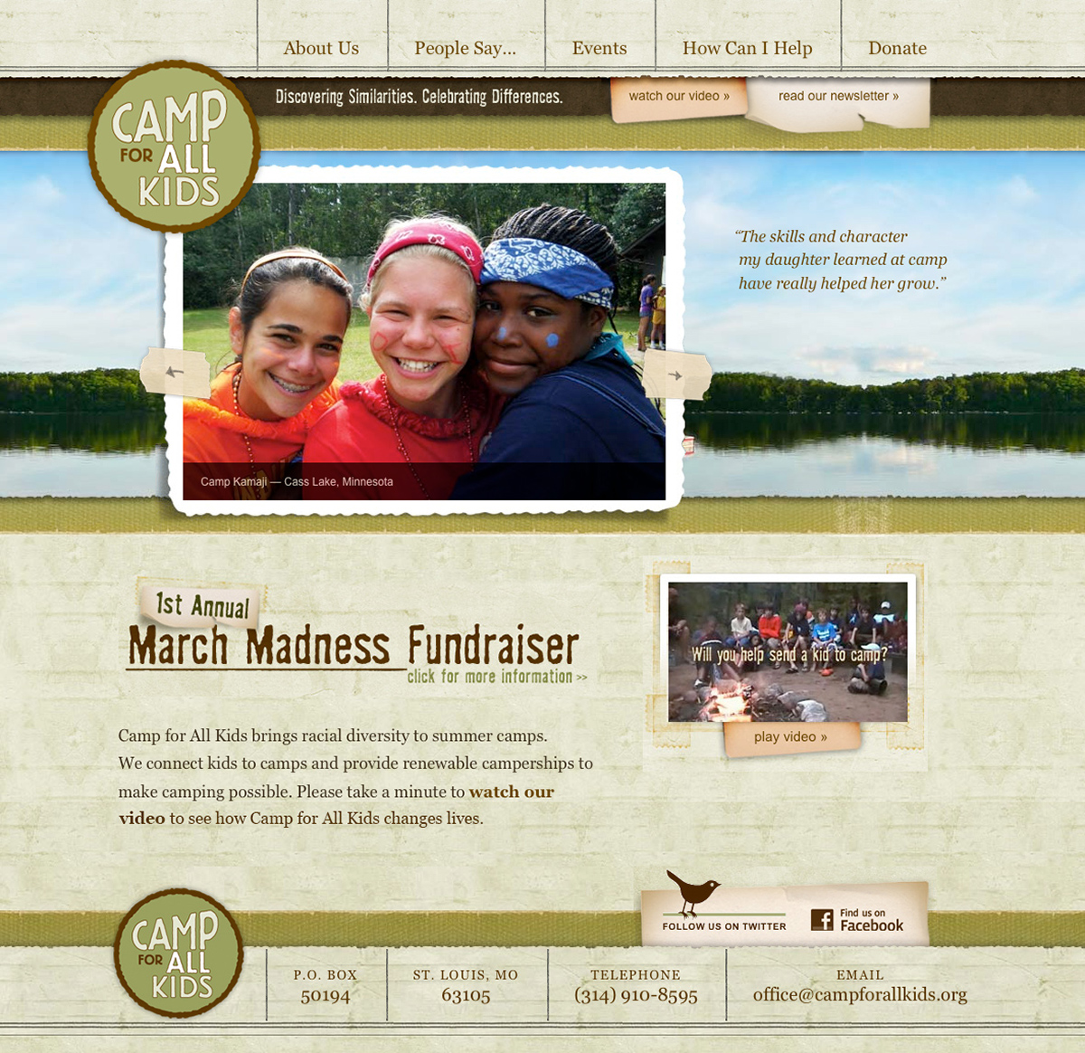 Camp for All Kids website home page