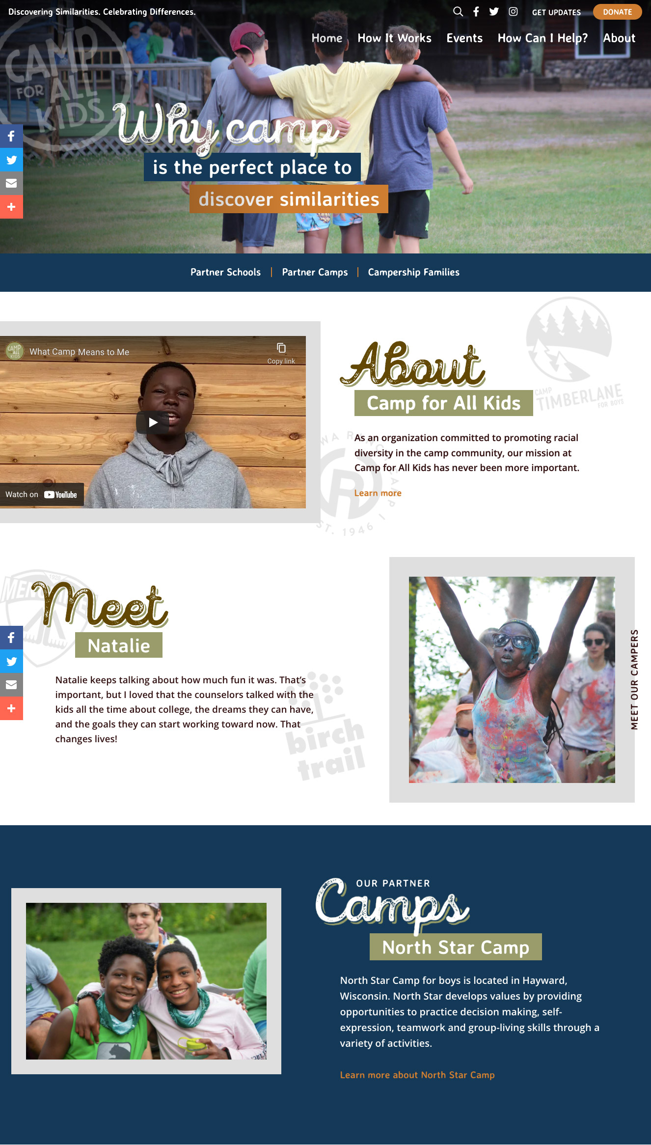 Camp for All Kids website home page